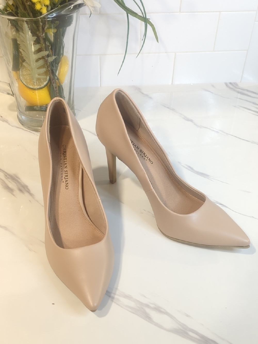 11M Christian Siriano Beige Pointed-Toe Stiletto Pumps